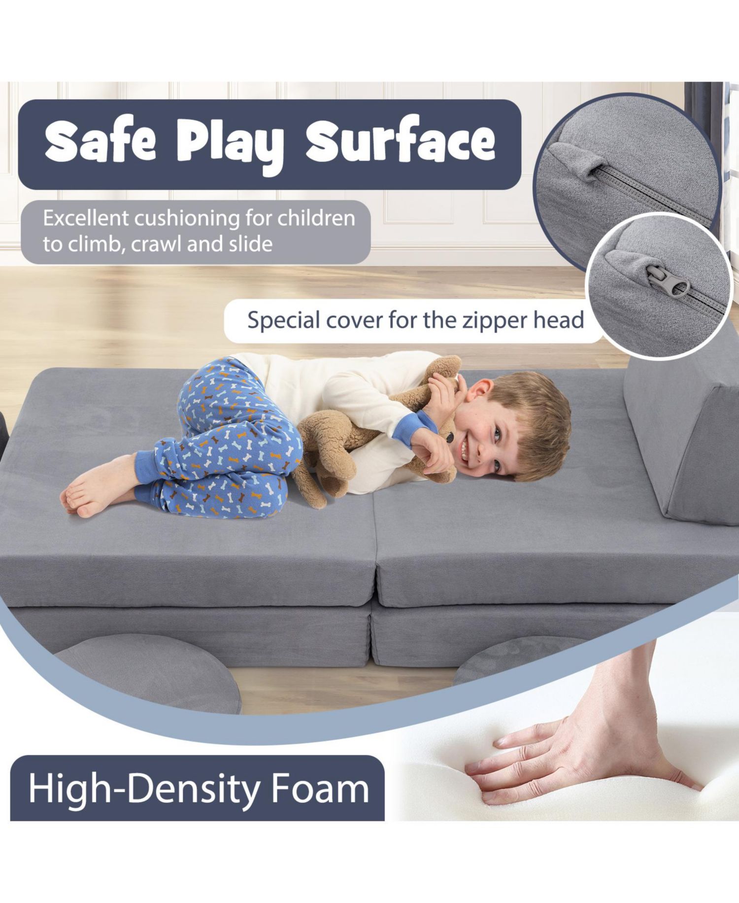 6 Piece Kids Play Sofa Set with Modular Cushions and Washable Covers