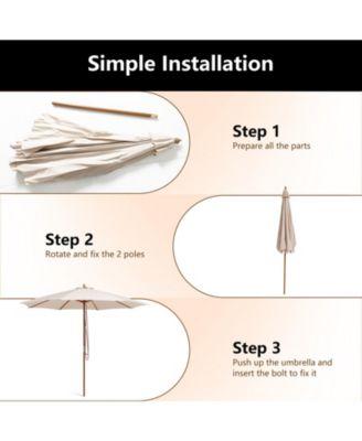 10 Feet Patio Umbrella with 8 Wooden Ribs and 3 Adjustable Heights