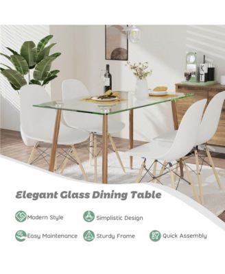 Modern Glass Dining Table Rectangular Dining Room Table W/Metal Legs For Kitchen