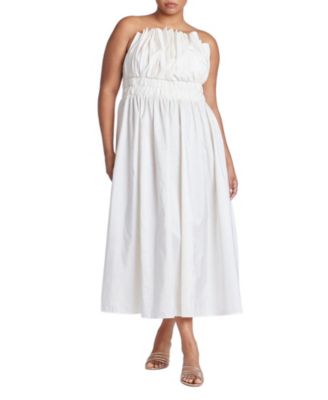 Women's Pleated Ruffle Neckline Midi Dress