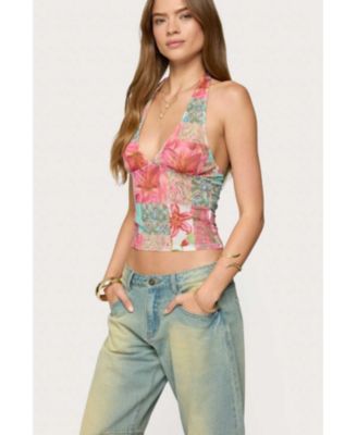 Women's Catie Printed Mesh Halter Top