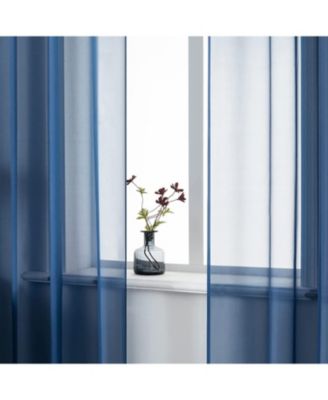Basic 2 Piece Navy Blue Lightweight Grommet Top Sheer Voile Window Curtain Panels - 84 in. Long