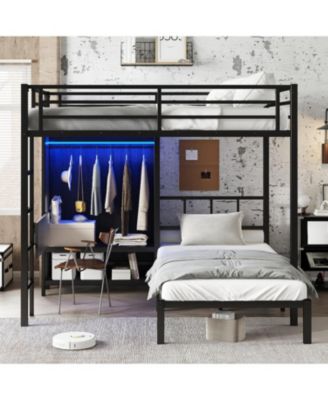 Full XL/Twin Bunk Bed with Desk & Closet - Black