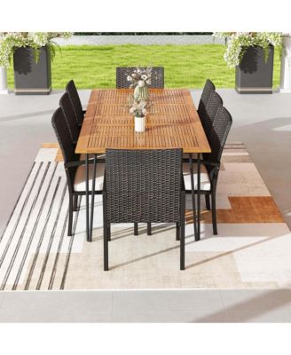 9 PCS Outdoor Patio Dining Set Armchairs Set of 8 and Acacia Wood Square Table