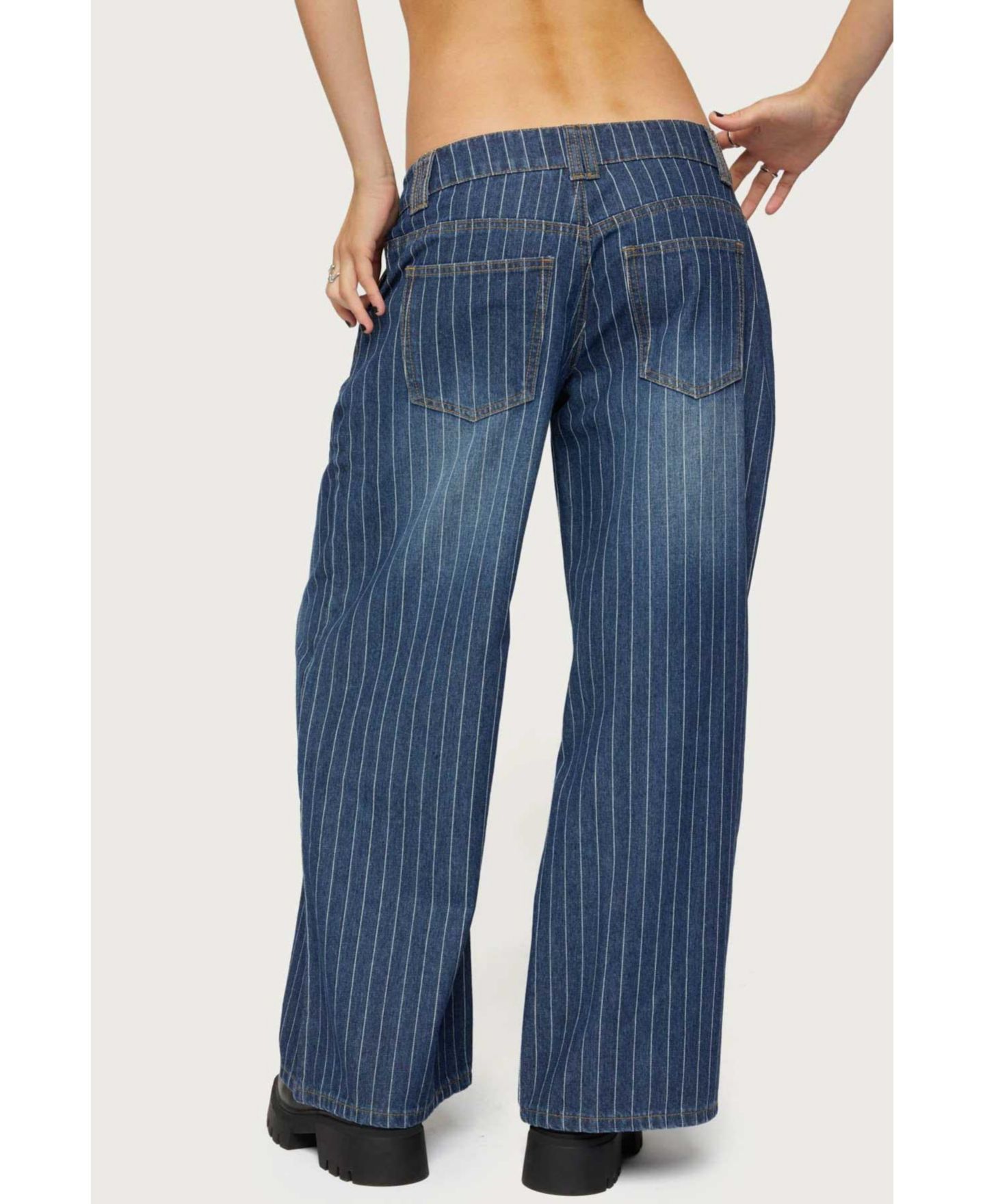Женские джинсы Edikted Cory Striped Low Rise Baggy, цвет: Синий — фото 3