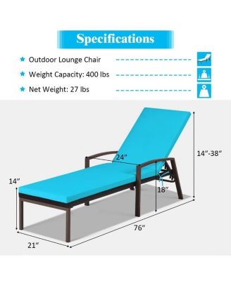 2 PCS Patio Rattan Chaise Lounge Chair Outdoor Reclining Chaise Sun Lounger