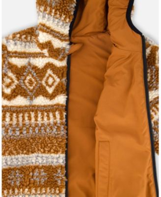 Kids Unisex Reversible Mid-Season Sherpa Jacket Brown Aztec Pattern - Toddler|Child