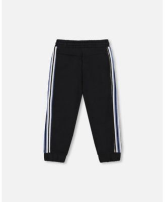Boy Fleece Sweatpants with Side Stripes Black - Toddler|Child