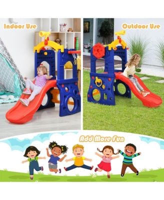 Toddler 6-in-1 Freestanding Slide w/ Basketball Hoop Play Climber Slide Set