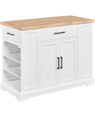 36"H Engineered Wood & Rubberwood Drawer, Cabinet, Open Shelves, Locking Casters Kitchen Island