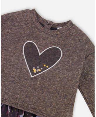 Toddler Girls Bi-Material Dress Black with Mesh Skirt and Heart - Toddler|Child