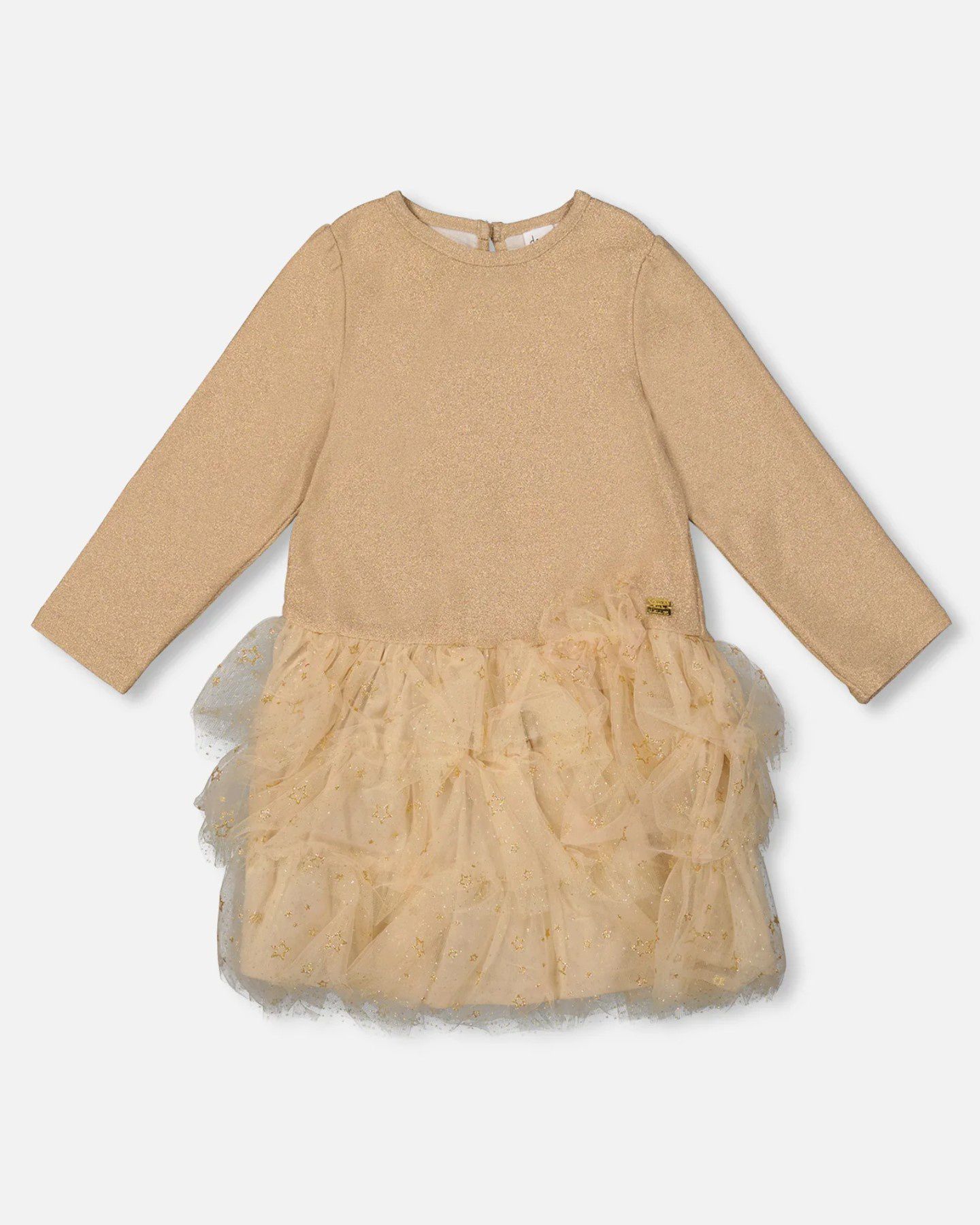 Платья Deux par Deux Glittering Mesh Skirt Party Dress Beige - Toddler Child для девочек, цвет: Бежевый — фото 1