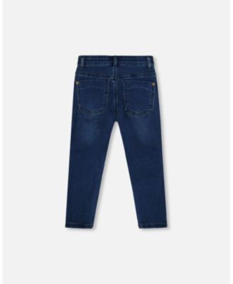 Big Boys French Terry Blue Denim Pants with Contrasting Patch