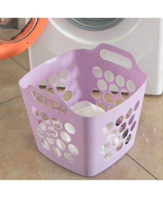 Flexible Plastic Carry Laundry Basket Holder Square Storage Hamper with Side Handles, Purple Set of 3