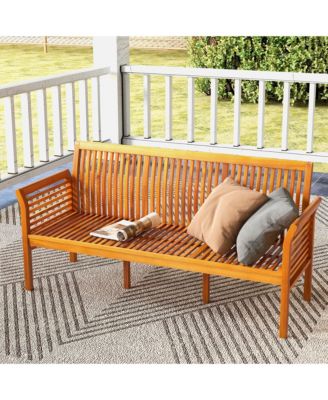 62.5'' Outdoor Garden Bench w/ High Backrest Curved Armrests & Seat Cushion Patio