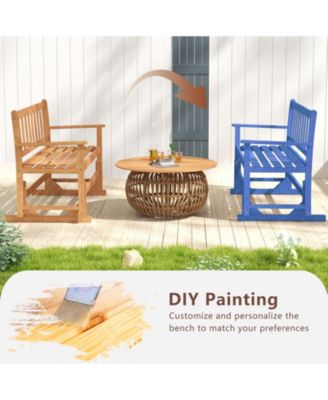 2 Person Patio Glider Bench Solid Acacia Wood Porch Glider Chair w/ Seat