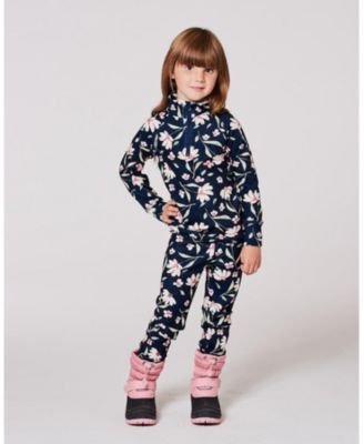 Big Girls Two-Piece Thermal Underwear Set Navy Flower Print