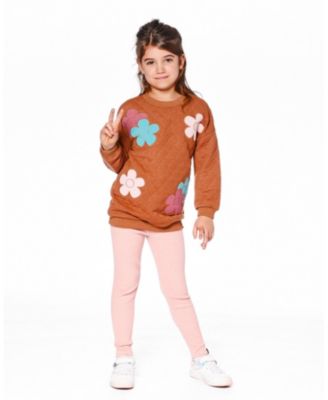 Toddler Girls Quilted Tunic Mocha with Flowers - Toddler|Child