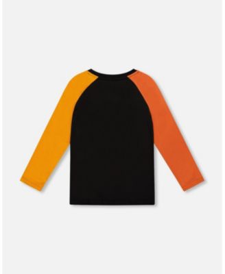 Boy Black Long Sleeve Raglan T-Shirt with Glow-In-The-Dark Dinosaur Print - Toddler|Child