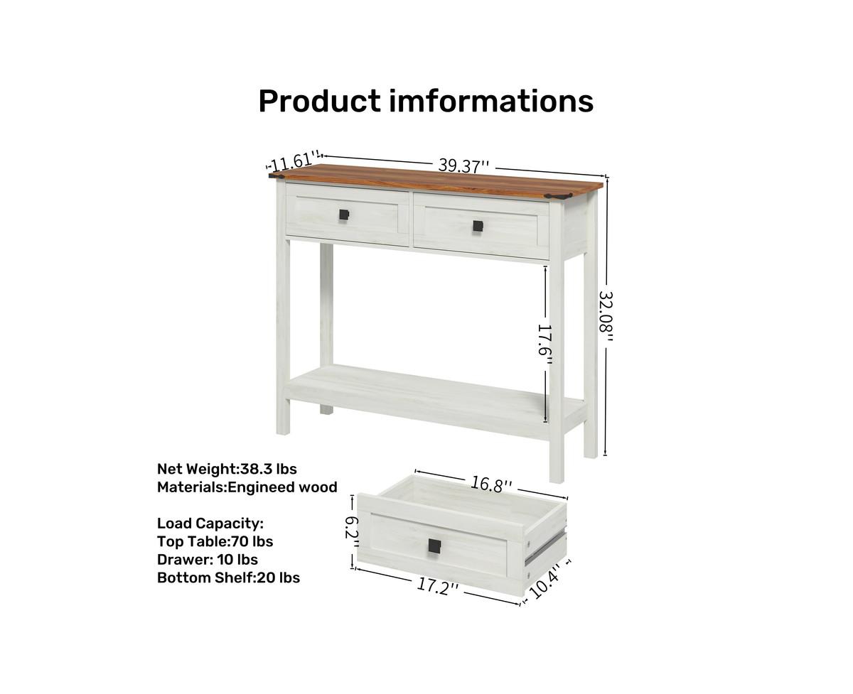 Kitchen Cabinet Console Table with 2 Drawer and Bottom Storage Shelf
