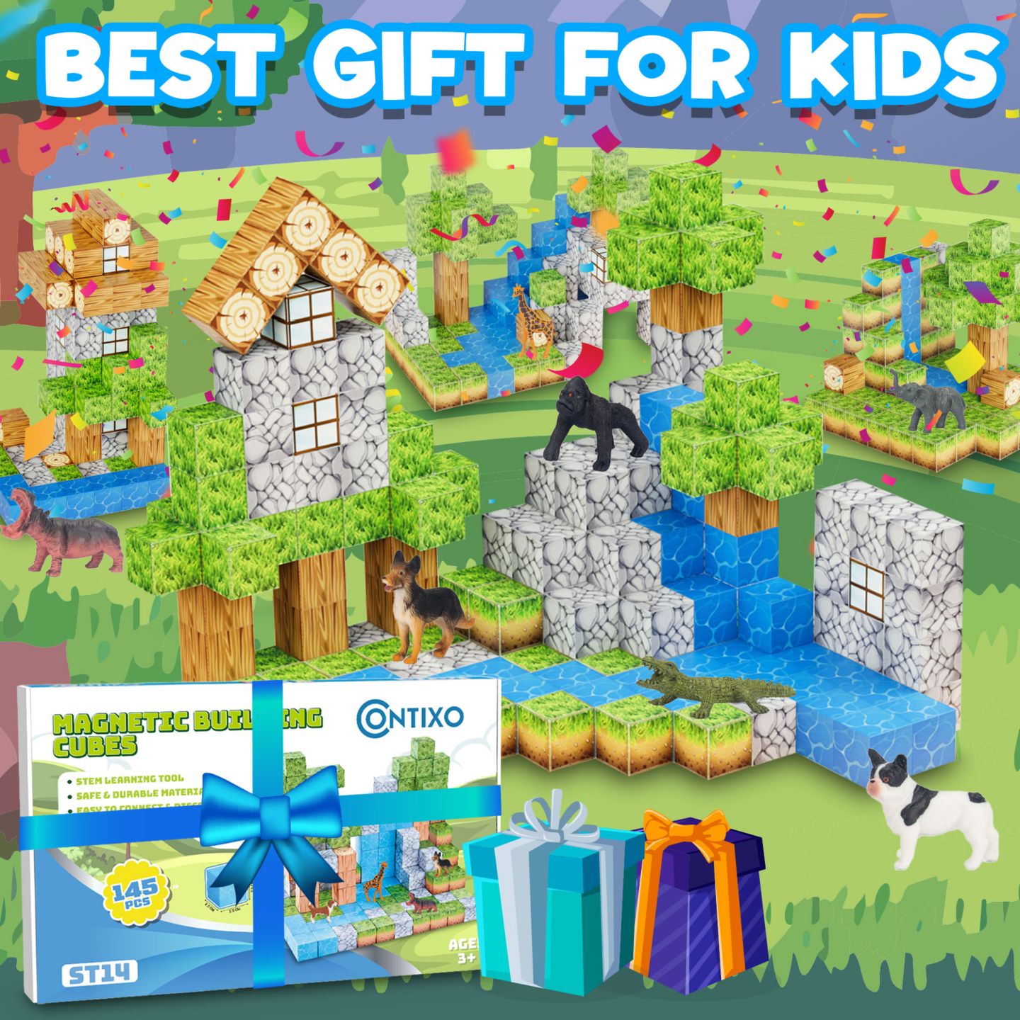 Детский конструктор Contixo Dinosaurs Magnetic Blocks Building Cubes ST14 145-Piece Building Set, Ages 3–12 — фото 5
