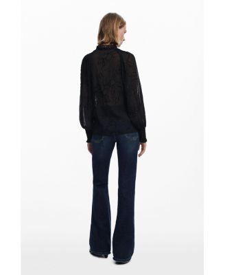 Women's Flocked sheer blouse