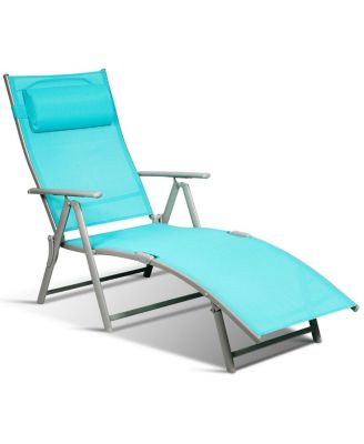 2PCS Outdoor Folding Chaise Lounge Chair w/Cushion