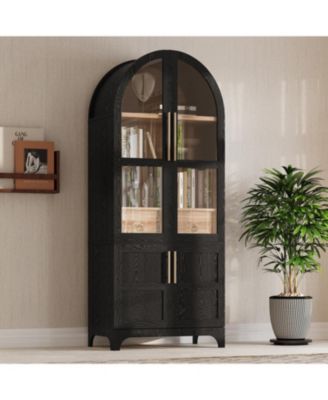 71" Arched Farmhouse Kitchen Pantry Cabinet with Shelves & Hidden Drawer