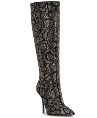 Women's Lovienn Rhinestone Stiletto Knee-High Wide-Calf Dress Boots