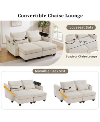 1 Pc Corduroy Upholstered, USB Ports Convertible Chairs Sleeper Sofa