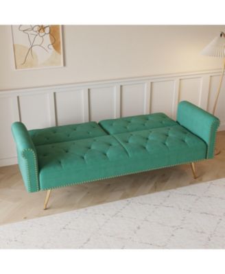 Green Velvet Sofa Bed with Nailhead Trim & Pillow