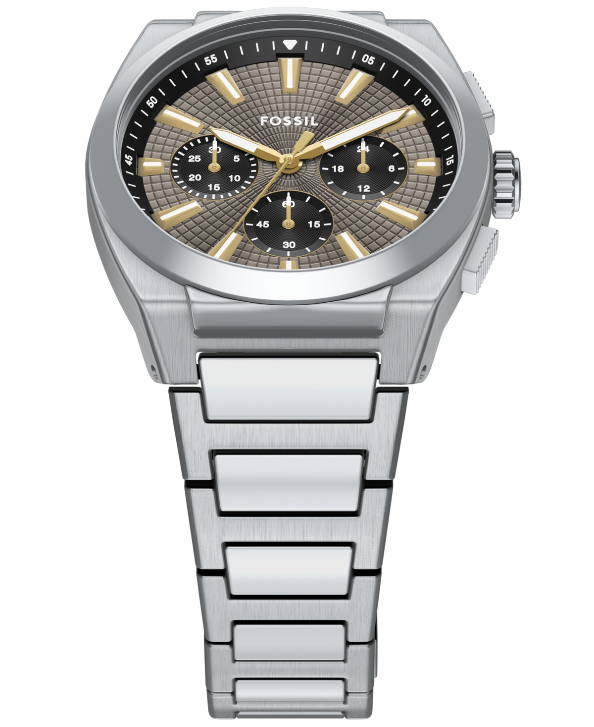 Fossil Men's Everett Chronograph Stainless Steel Watch, 44mm In Metallic