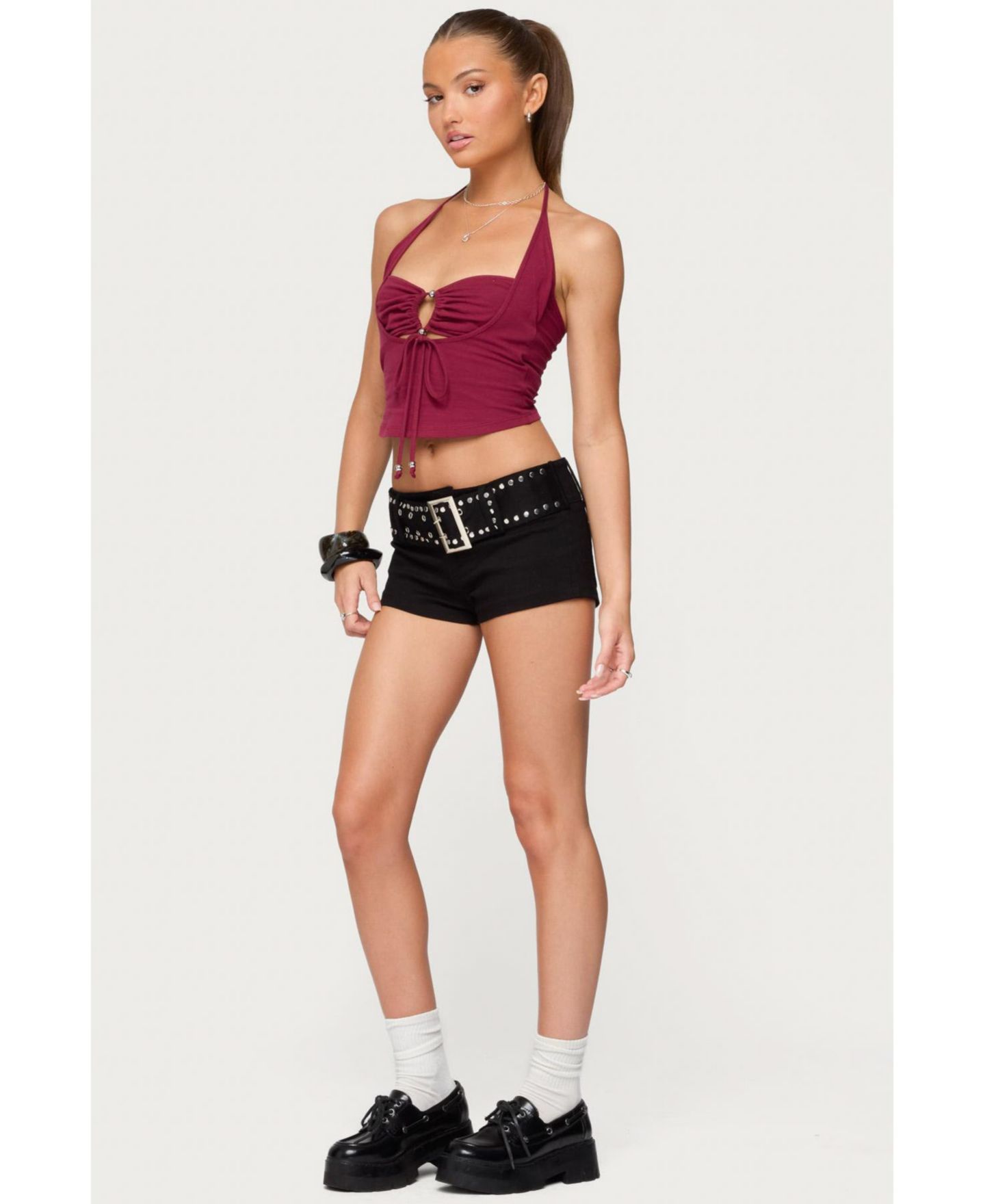Женский топ Edikted Ayana Layered Bandeau Halter, цвет: Бордовый — фото 4