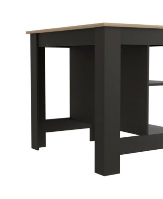 Wooden Kitchen Island Table with Built-In Storage and Open Display Shelves