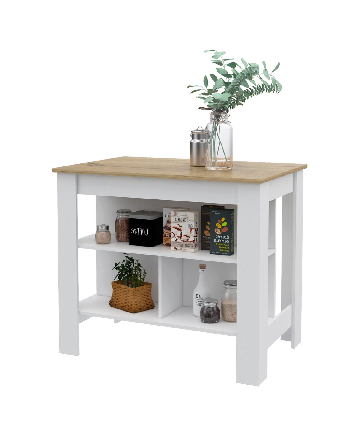 Slickblue Wooden Kitchen Island Table with Built-In Storage and Open Display Shelves