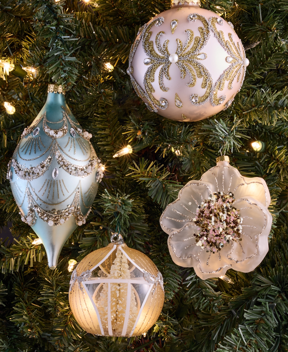 Holiday Lane Opulence Set Of 4 Glass Mixed Ornaments, Macy's Exclusive In Multi