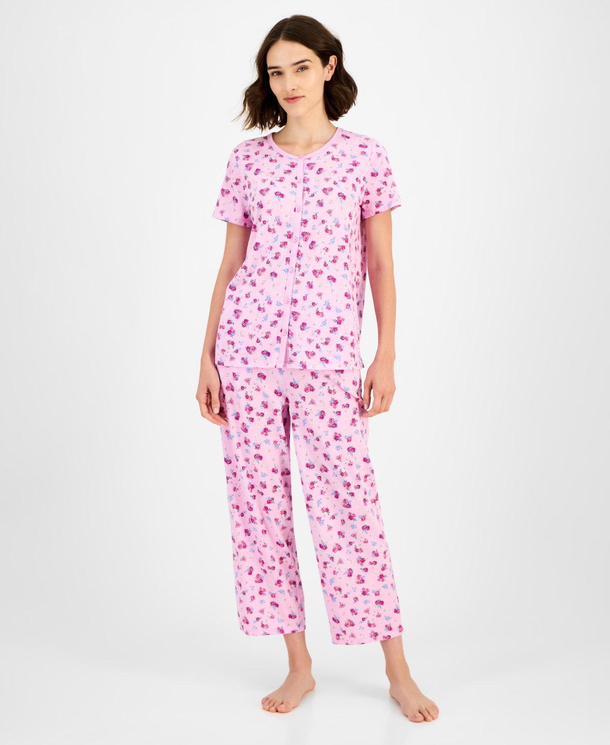Charter Club Women's 2-pc. Cotton Printed Cropped Pajamas Set, Created For Macy's In Multi