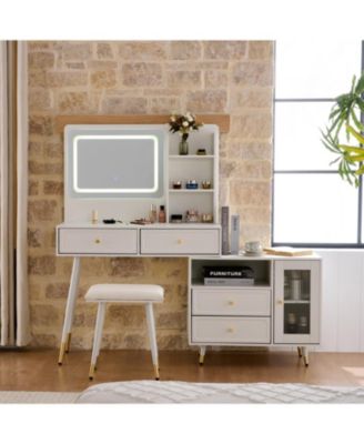 Makeup Vanity Desk with Mirror & Lights Drawers & Cabinet