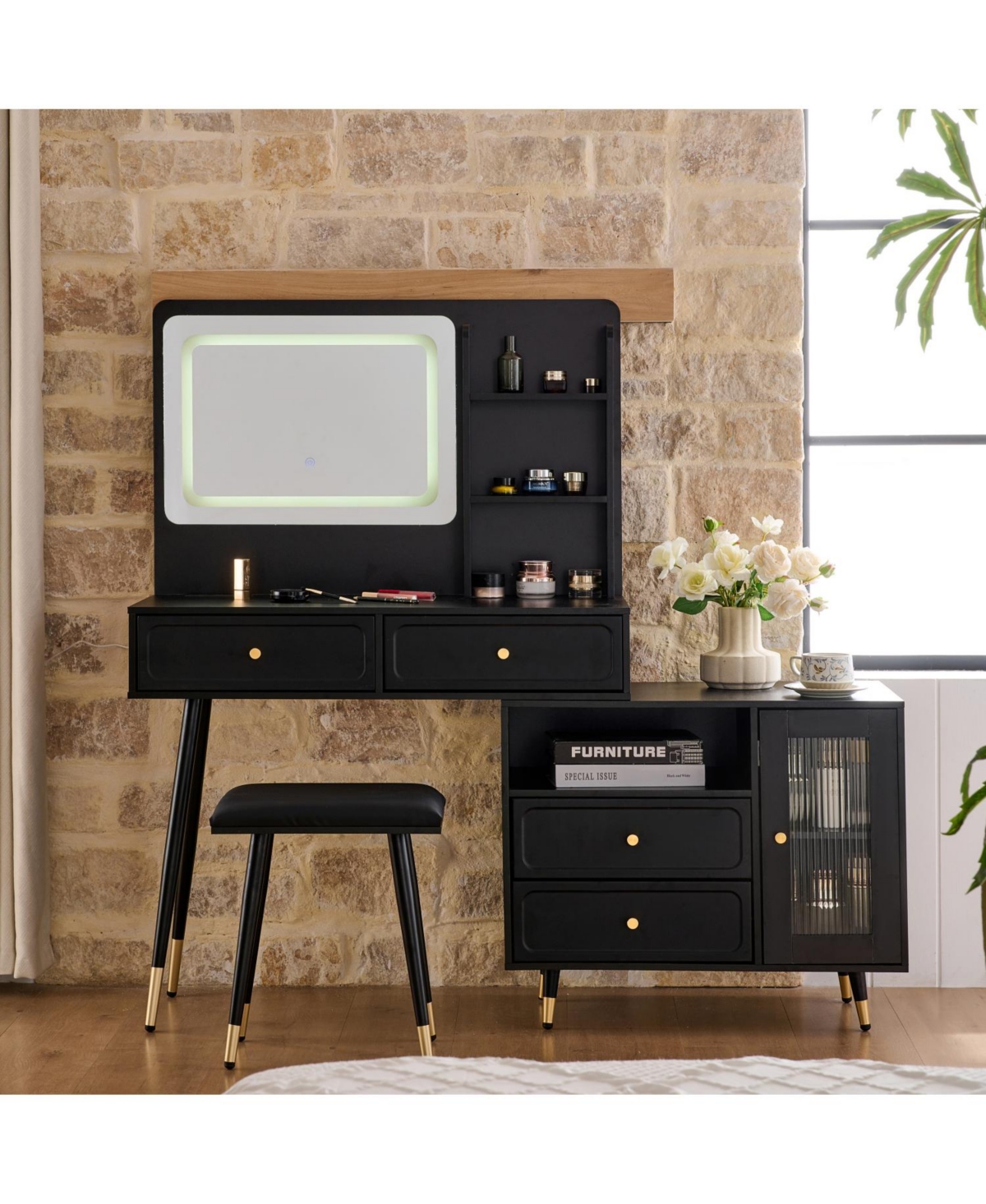 Streamdale Furniture Makeup Vanity Desk with Mirror & Lights, Drawers Cabinet