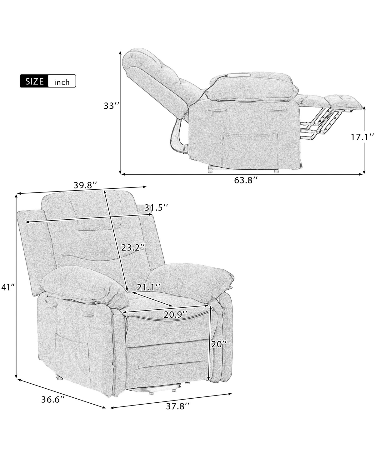 Massage Recliner,Power Lift Chair for Elderly with Adjustable Massage and Heating Function,Recliner Chair with Infinite Position and Side Pocket for L