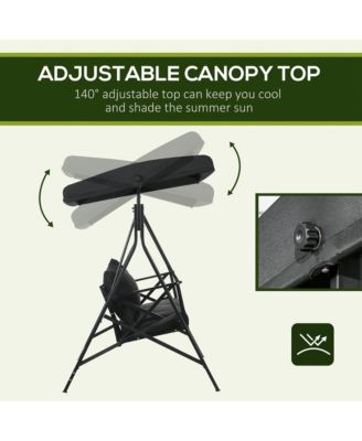 3-Seat Patio Swing Chair, Porch Swing Glider with Cushion, 3 Throw Pillows & Adjustable Canopy for Porch, Garden, Poolside, Backyard, Black