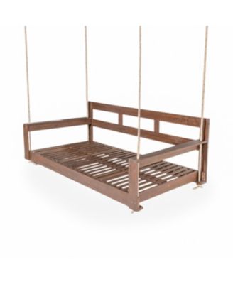 Patio Wooden Twin Size Porch Swing Daybed Frame, Garden Swing Bench Chair with 4 Hanging Ropes for Backyard,Outdoor,Brown