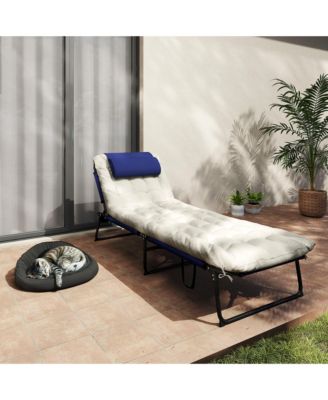 Folding Chaise Lounge w/ Cushion, Reclining ning Chair,