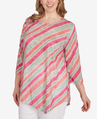 Plus Size Bias Stripe Beaded Top