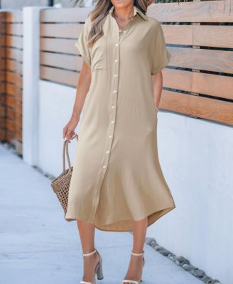 Women's Denim Short Sleeve Button Down Cover Up Dress