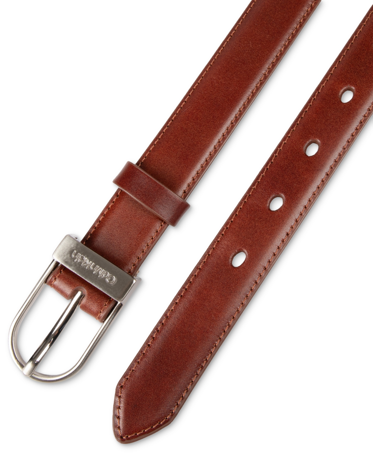 Calvin Klein Engraved Center Bar Buckle Dress Belt In Brown