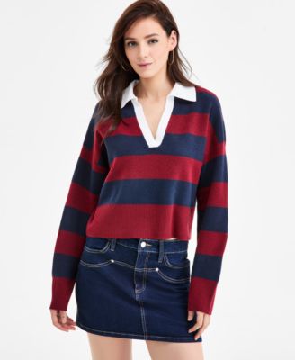 Bar III - Women's Rugby-Stripe Polo Sweater
