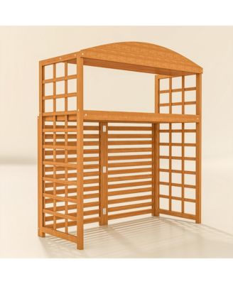 Wood Air Conditioner Fence Privacy Screen Potting Table w/ Shelves