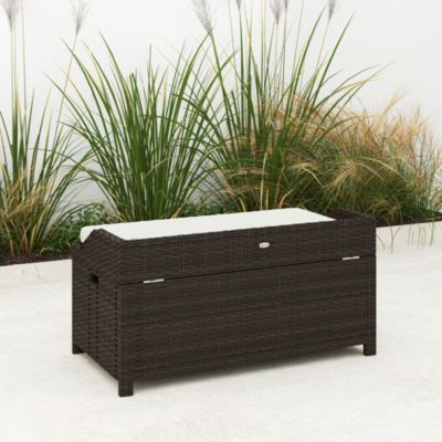 Wicker Storage Bench Deck Box with Comfortable Cushion,