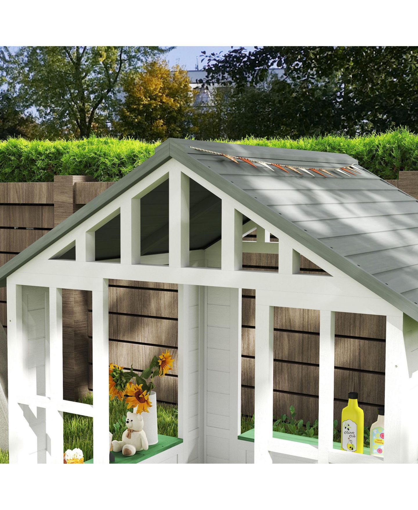 Детская игрушка Outsunny Outdoor Wood Playhouse with Tilt Roof, Ages 3+, цвет: Белый — фото 8